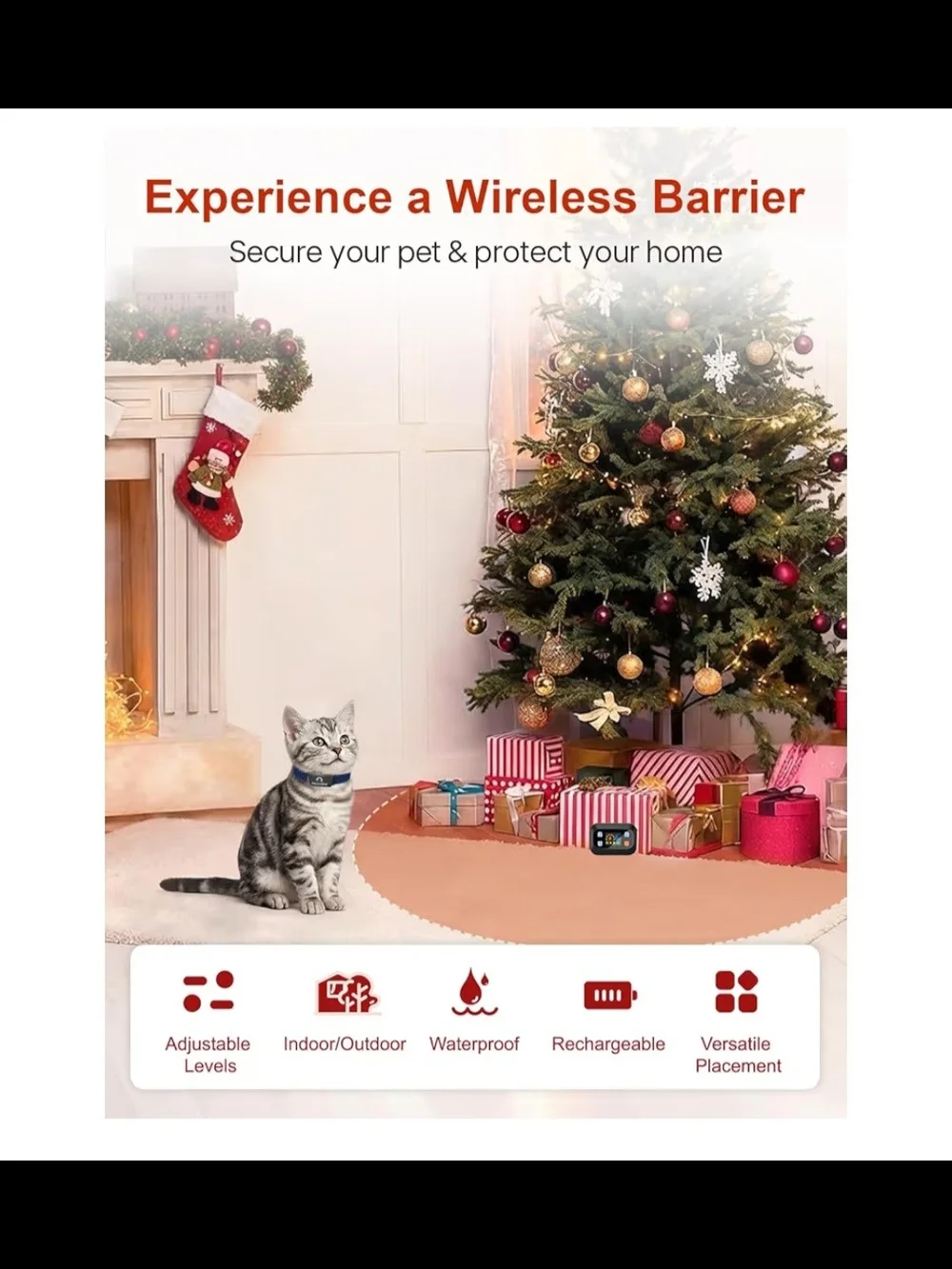 Wireless Pet Barrier Receiver Collar with Red Strap